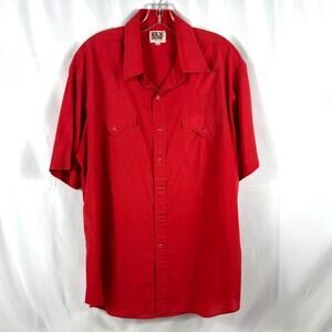 ELY CATTLEMAN 2XL XXL Red Pearl Snap Short Sleeve Western Shirt